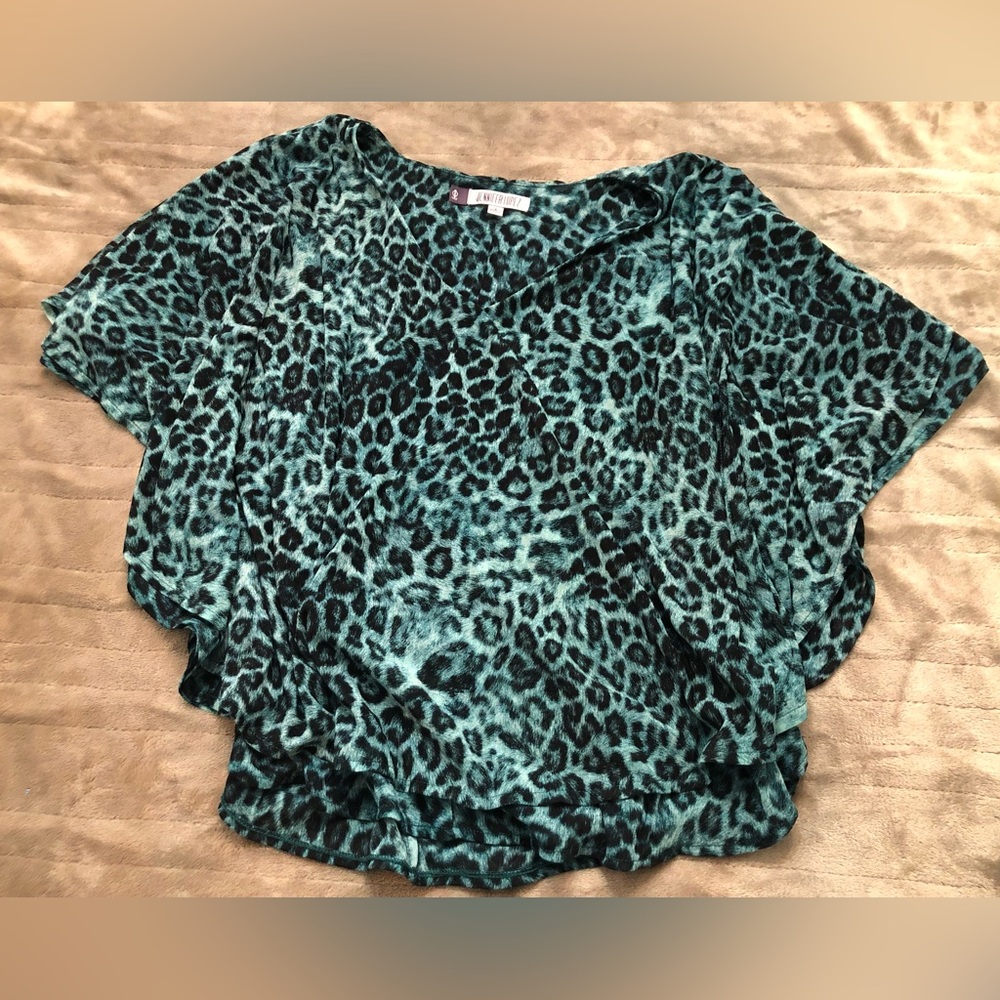 Teal and black Jennifer Lopez blouse, size small.